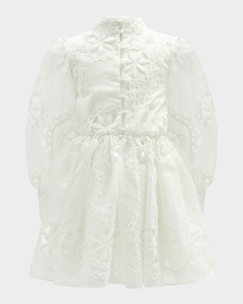 Girl's Fira Floral Embroidered Broderie Dress, Size 7-14