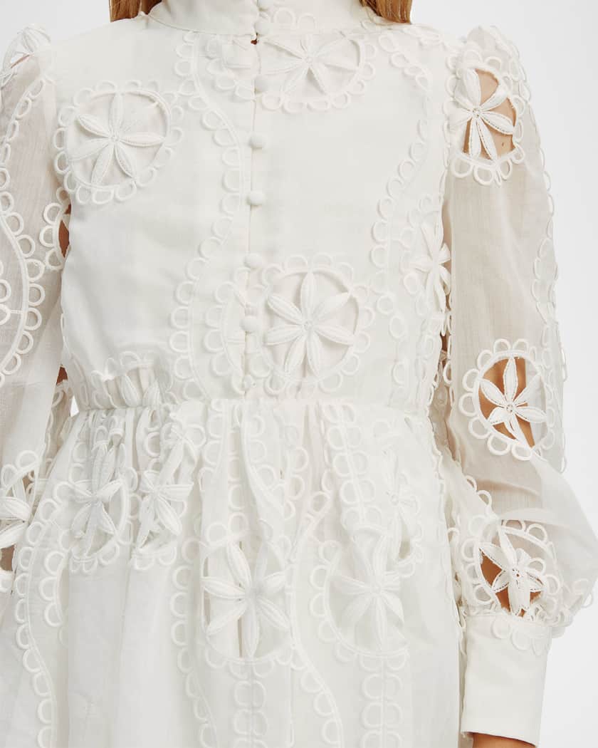 Girl's Fira Floral Embroidered Broderie Dress, Size 7-14