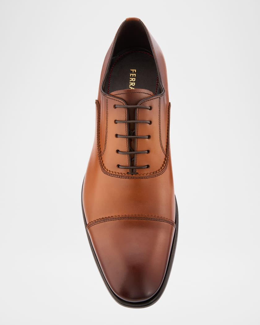 Men's Boston Brogue Leather Cap-Toe Oxfords