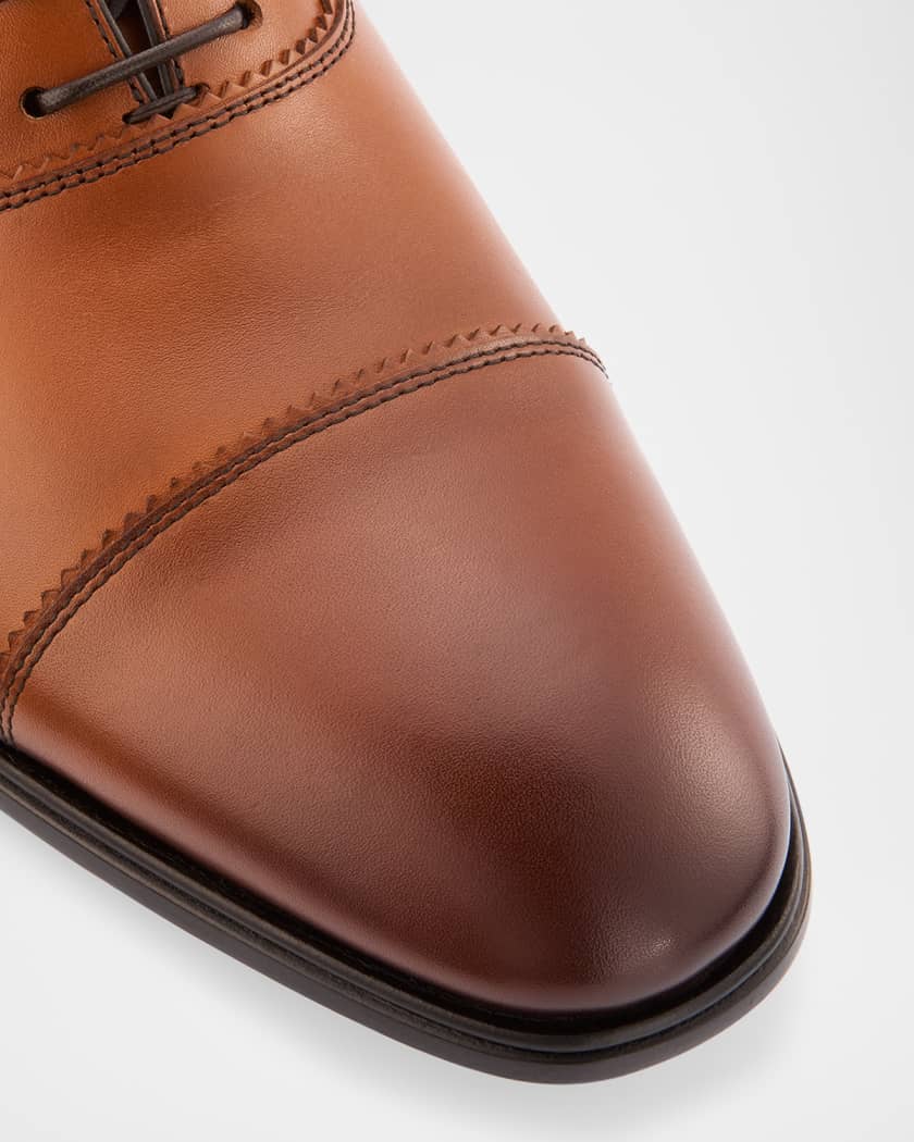Men's Boston Brogue Leather Cap-Toe Oxfords