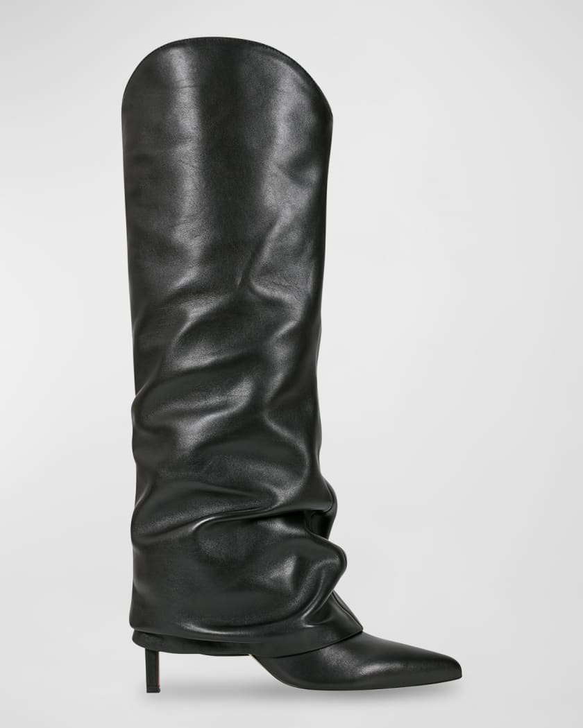 Slouchy Leather Stiletto Knee Boots