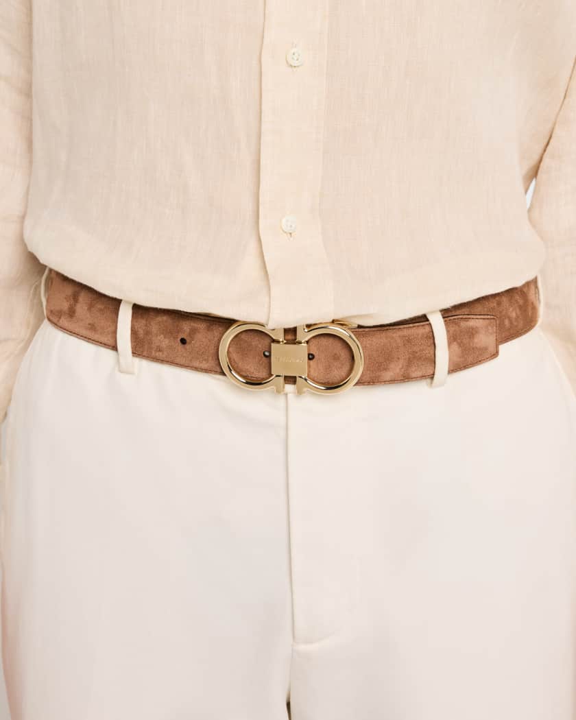 Men's Suede Gancini-Buckle Belt