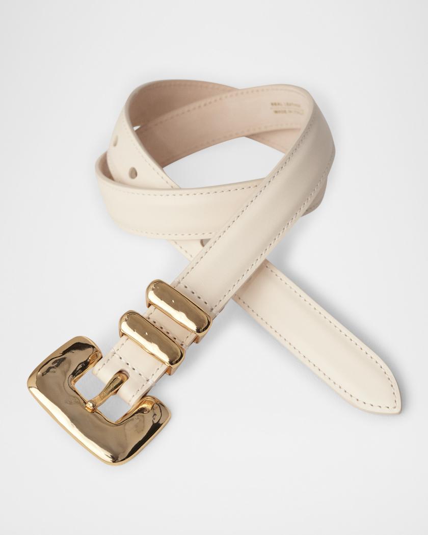 Dehanche Tetra Gold Buckle Cream Belt XS Tetra Buckle Leather Belt | Neiman Marcus main image 3