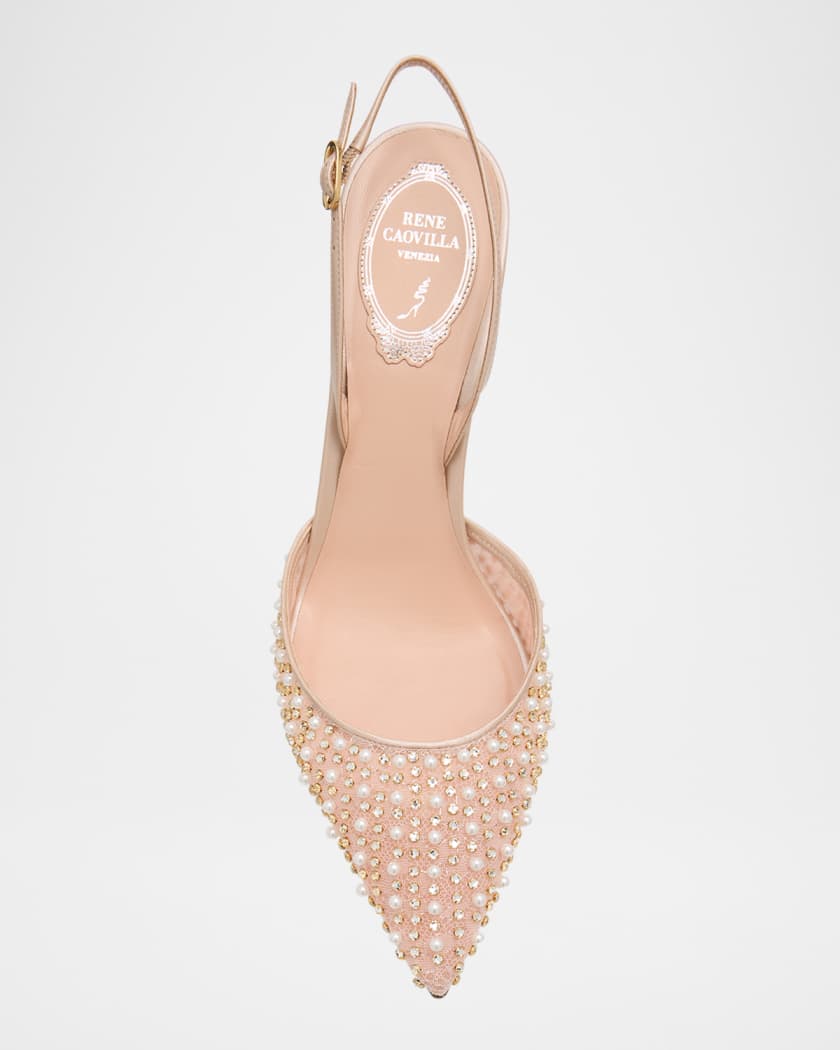 Cinderella Embellished Mesh Slingback Pumps