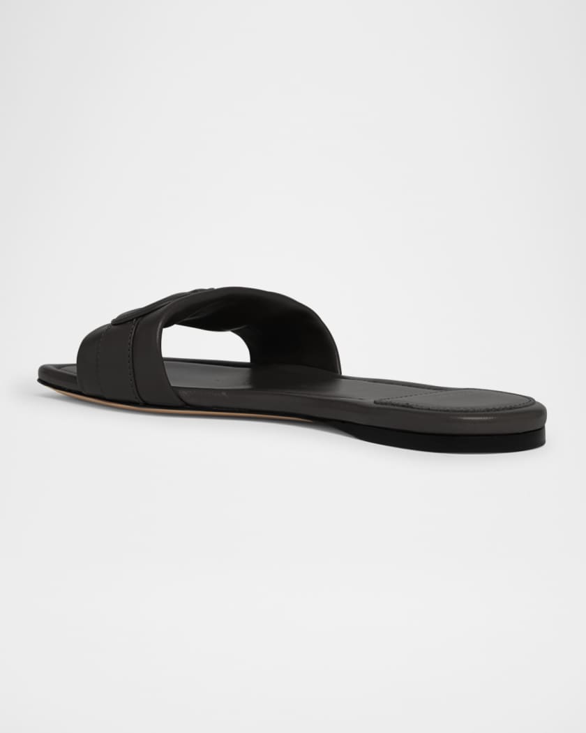 Liss Leather Logo Flat Slide Sandals