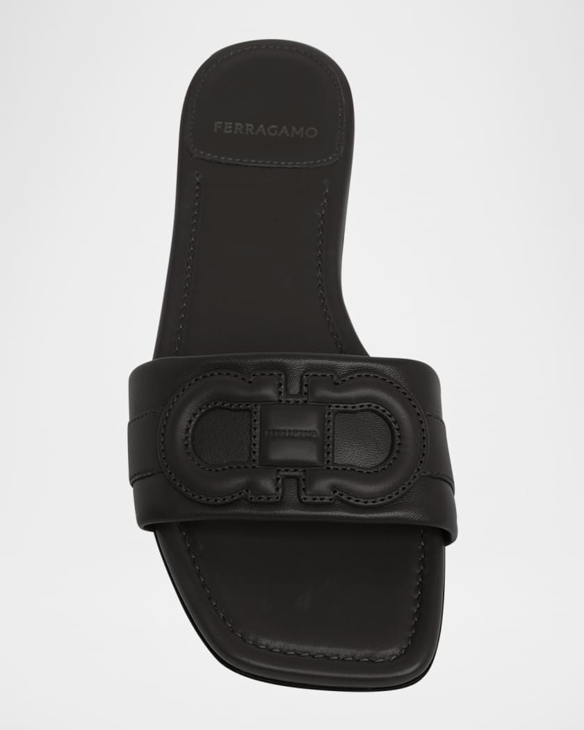 Liss Leather Logo Flat Slide Sandals