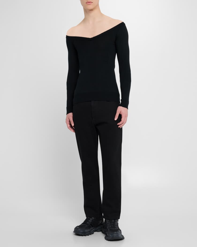 Off Shoulder V Neck Sweater