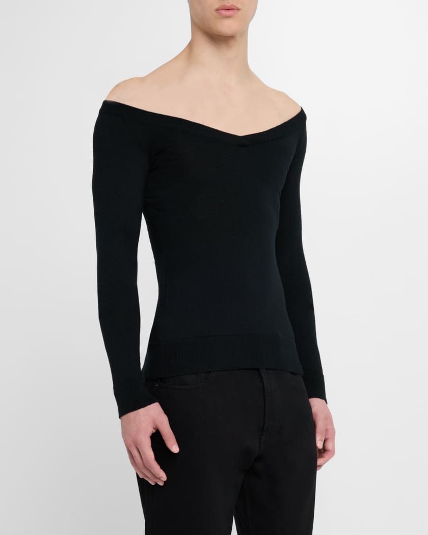 Off Shoulder V Neck Sweater