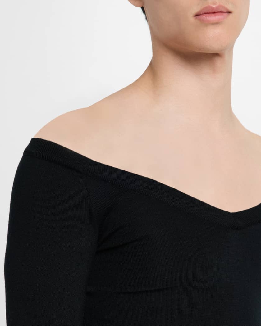 Off Shoulder V Neck Sweater