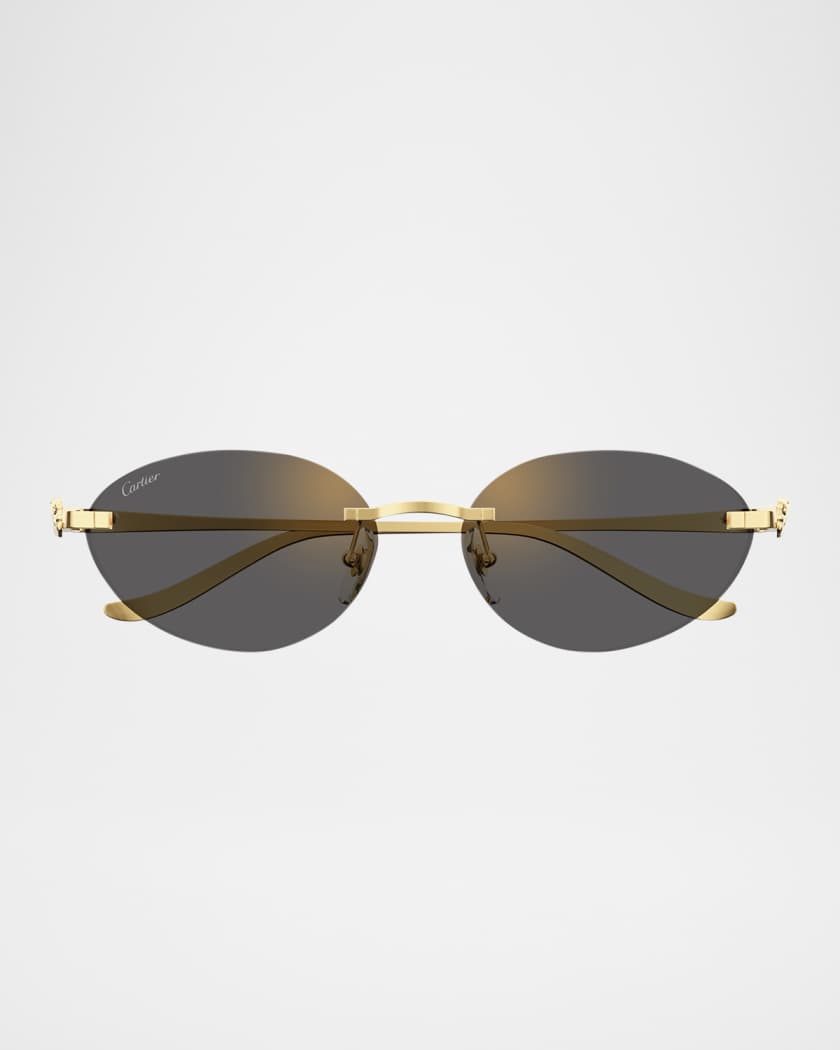 Panthère Rimless Metal Oval Sunglasses