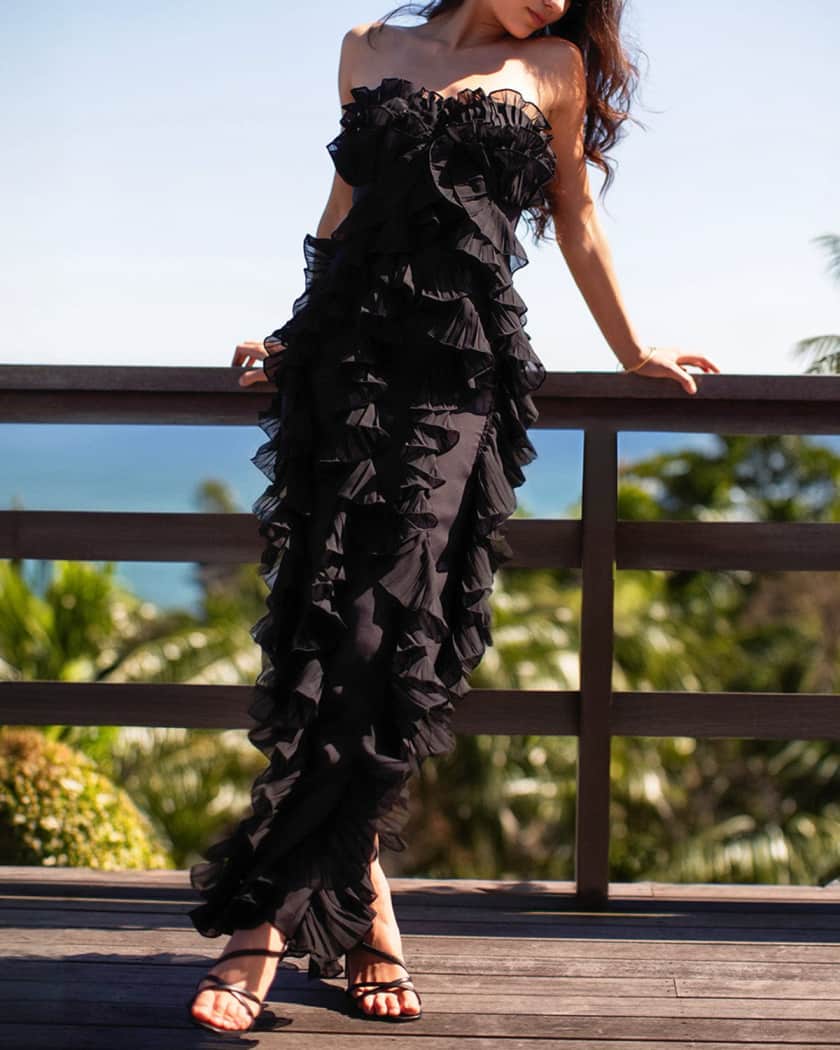 Strapless Ruffle Column Gown