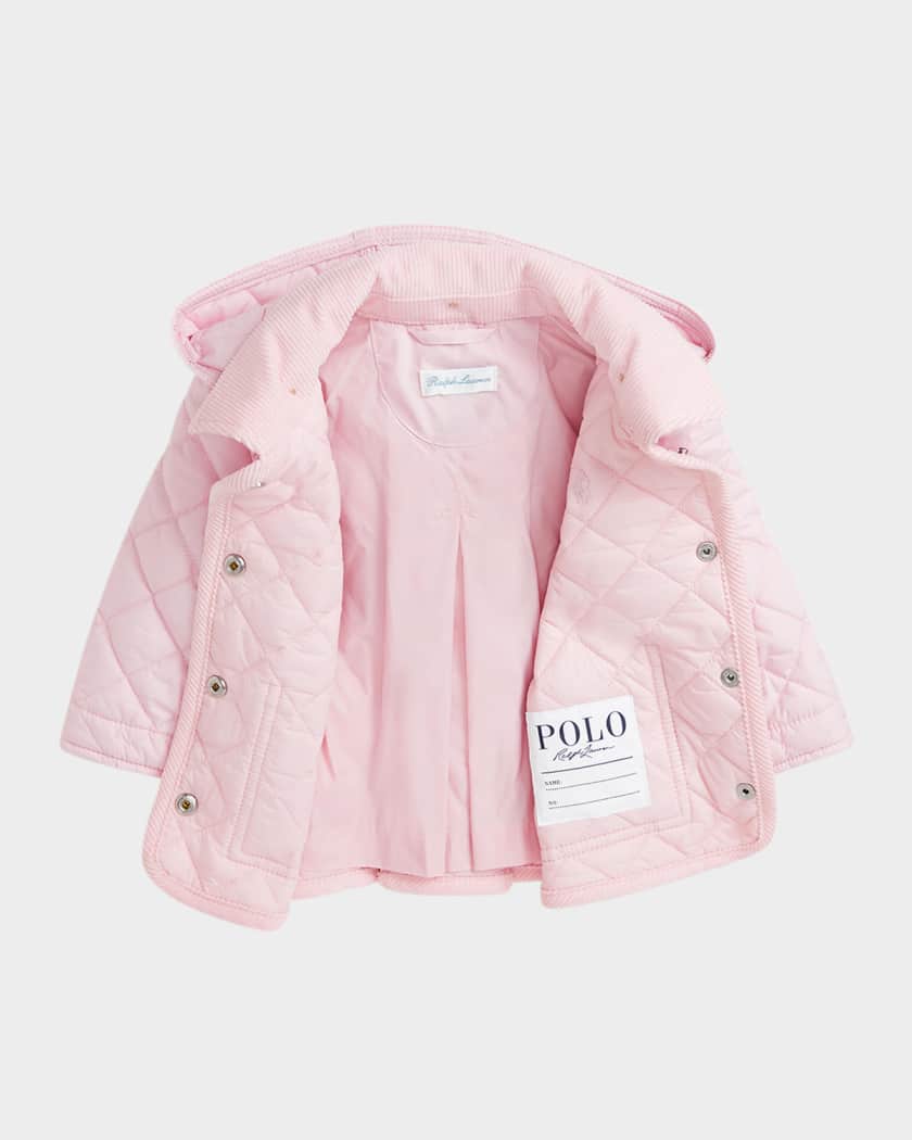  Girl's Audrey Quilted Collared Jacket, Size 9M-24M