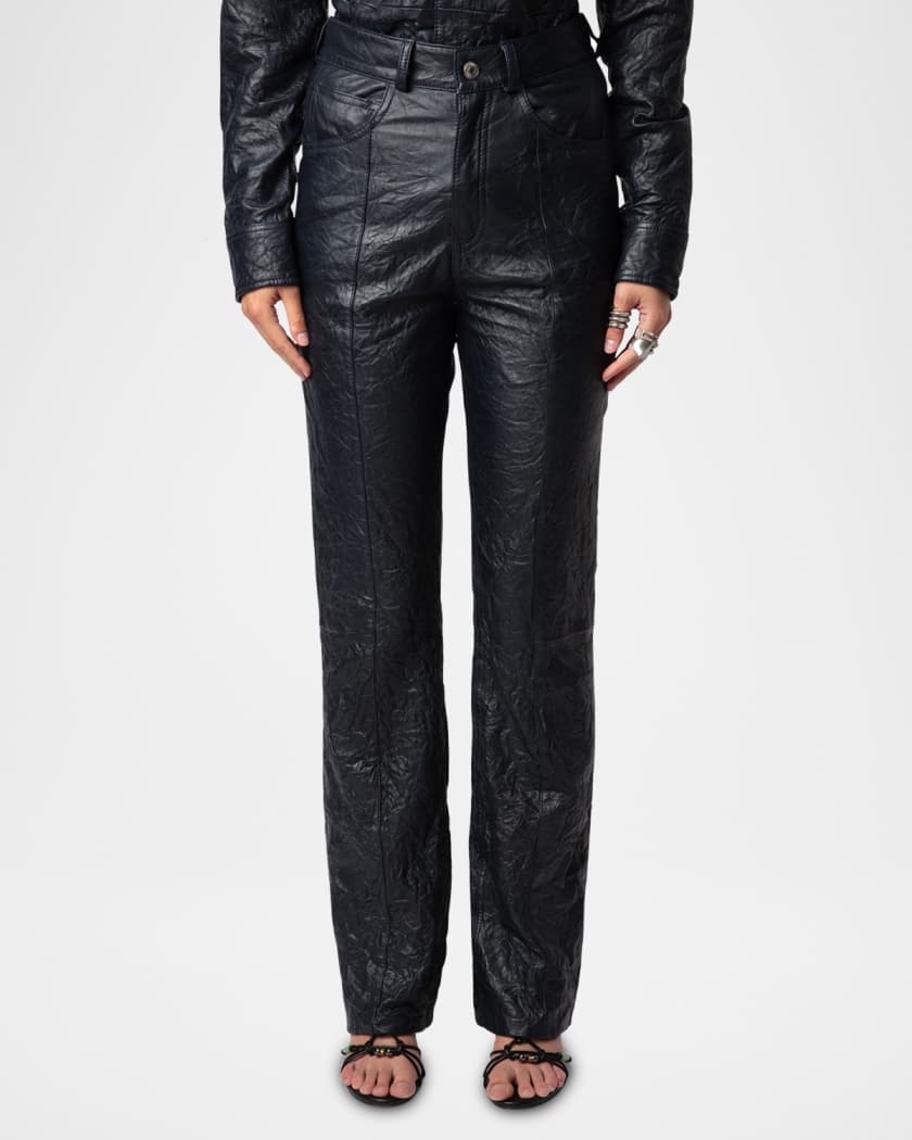 Poete Crinkled Leather Trousers