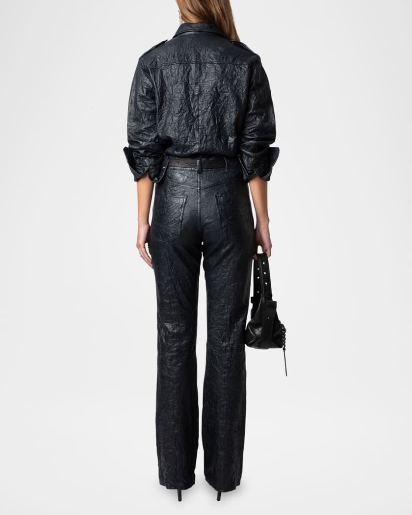 Poete Crinkled Leather Trousers