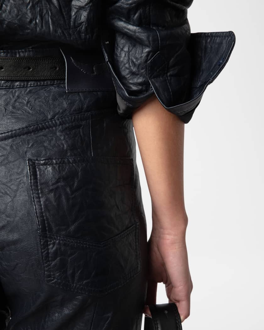 Poete Crinkled Leather Trousers
