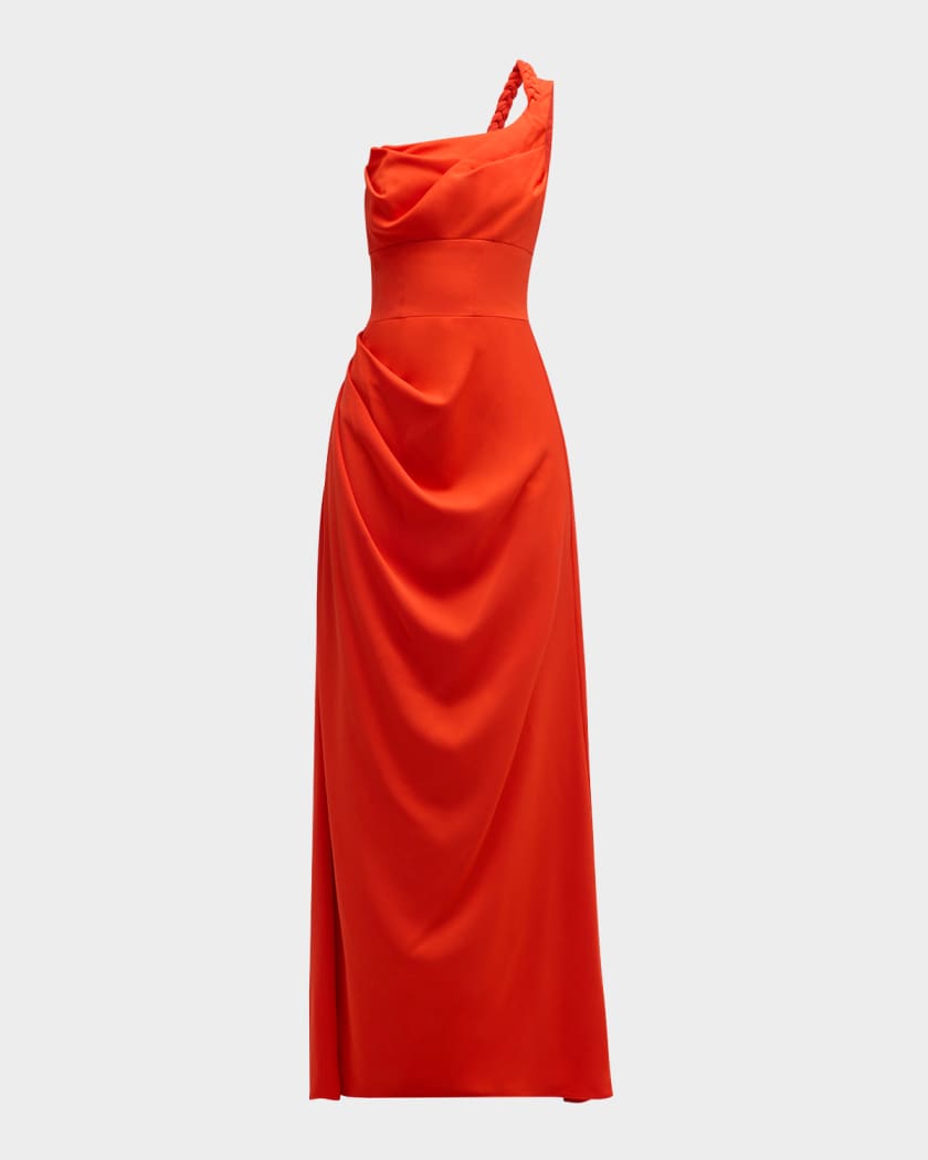 Black Halo Marion Ruched One-Shoulder Gown | Neiman Marcus
