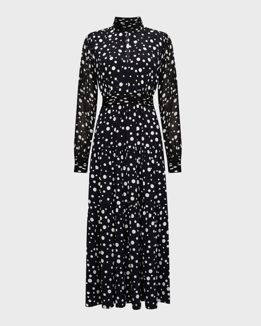 Diane von Furstenberg Sai Tiered Polka-Dot Midi Dress | Neiman Marcus