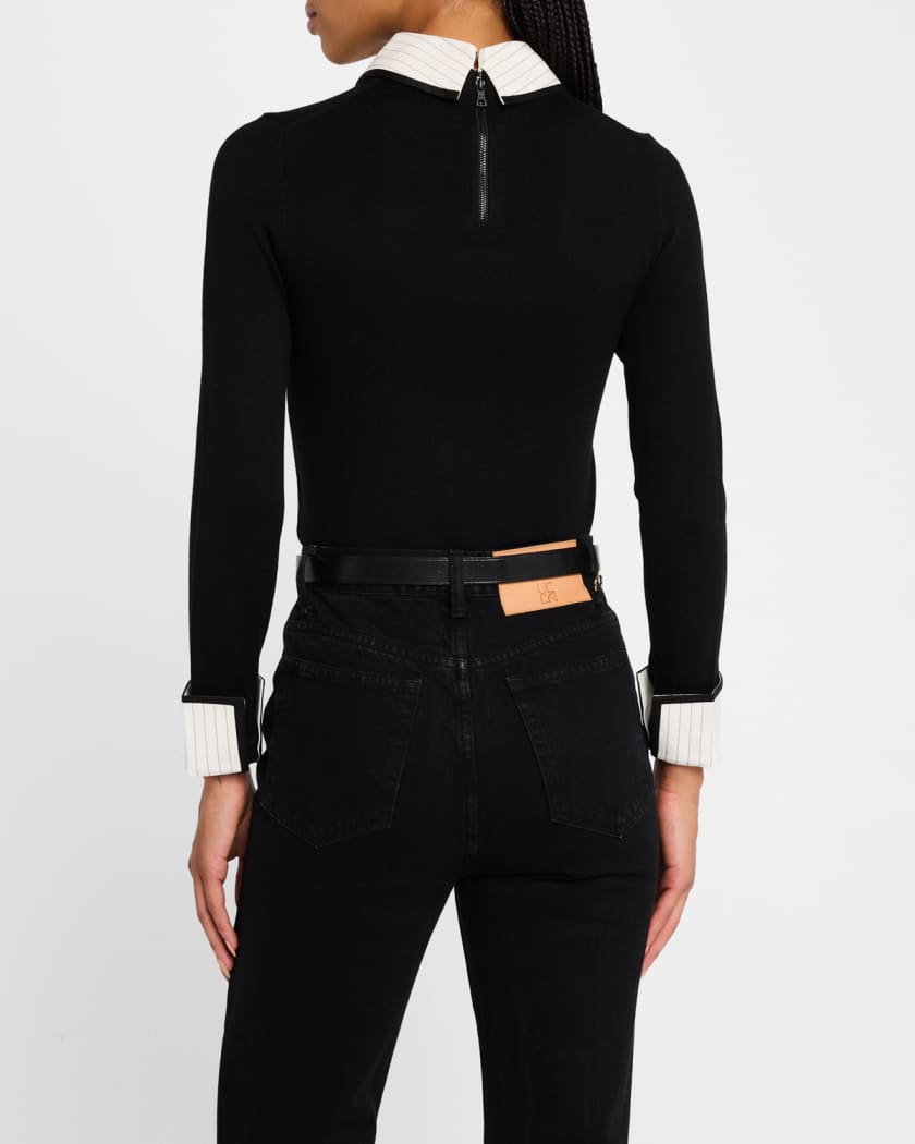Porla Pinstripe Collared Sweater