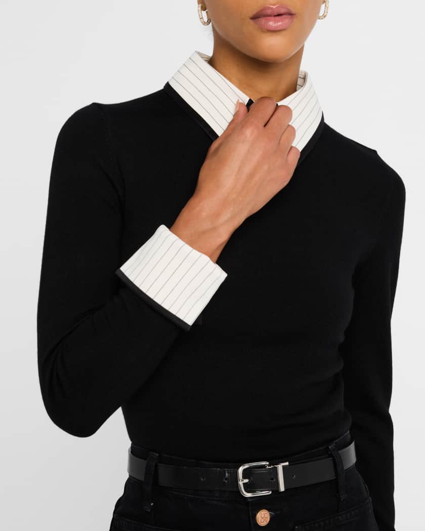 Porla Pinstripe Collared Sweater