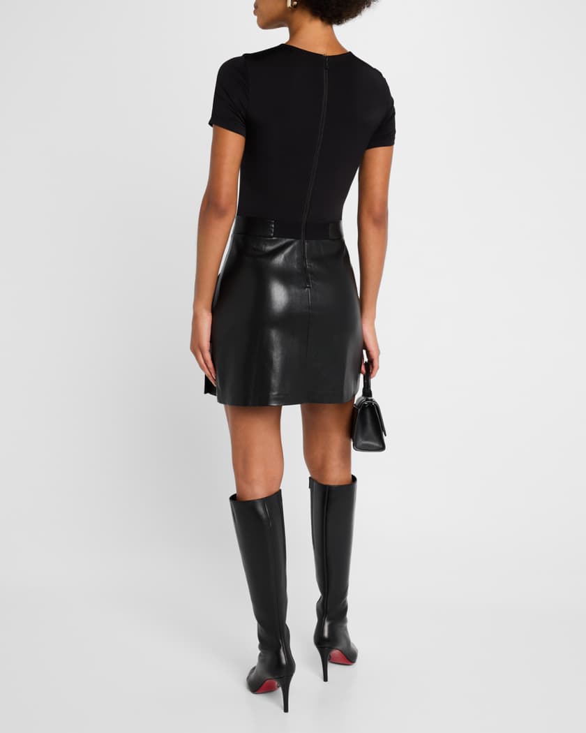 Chara Vegan Leather Short-Sleeve Pleated Mini Dress
