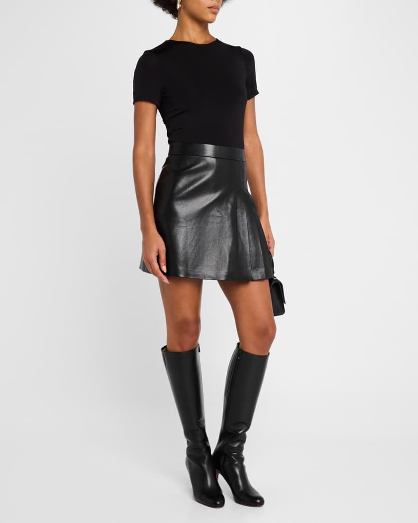 Chara Vegan Leather Short-Sleeve Pleated Mini Dress