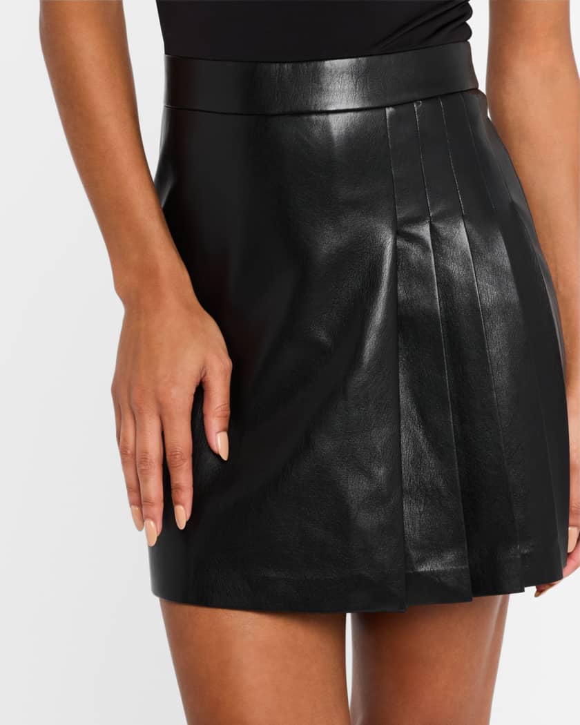 Chara Vegan Leather Short-Sleeve Pleated Mini Dress