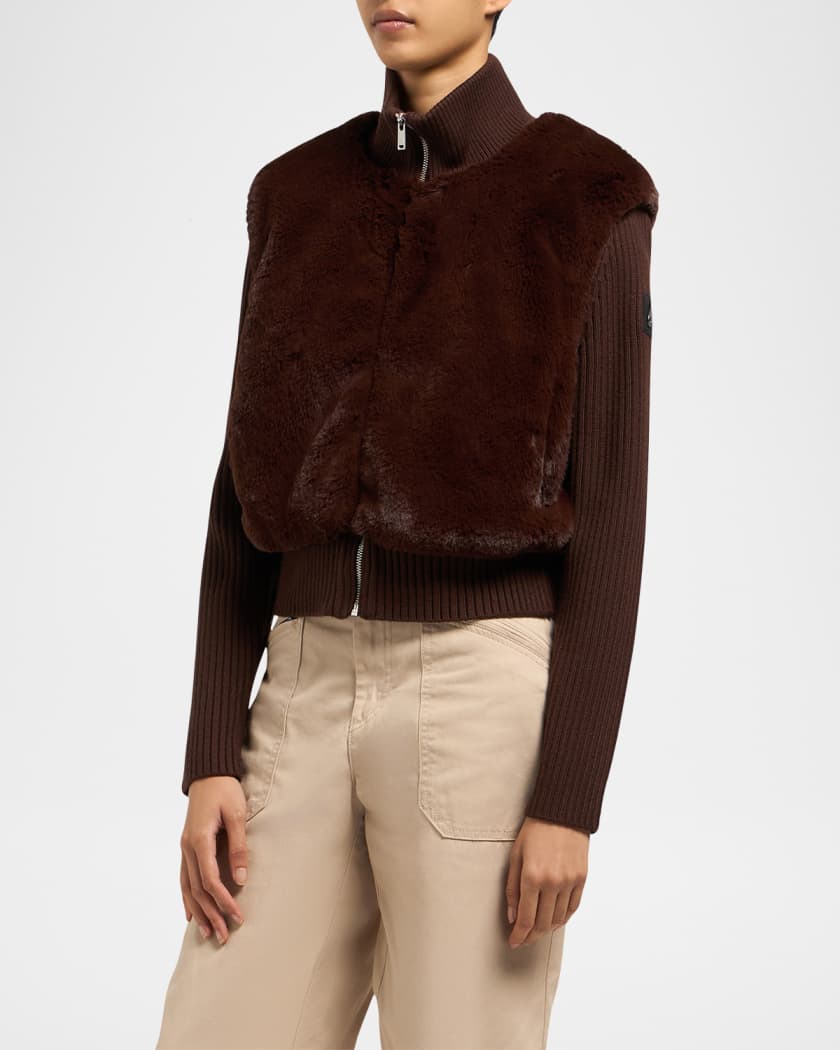 Dua Bunny Faux-Fur Ribbed Sweater Jacket | Neiman Marcus