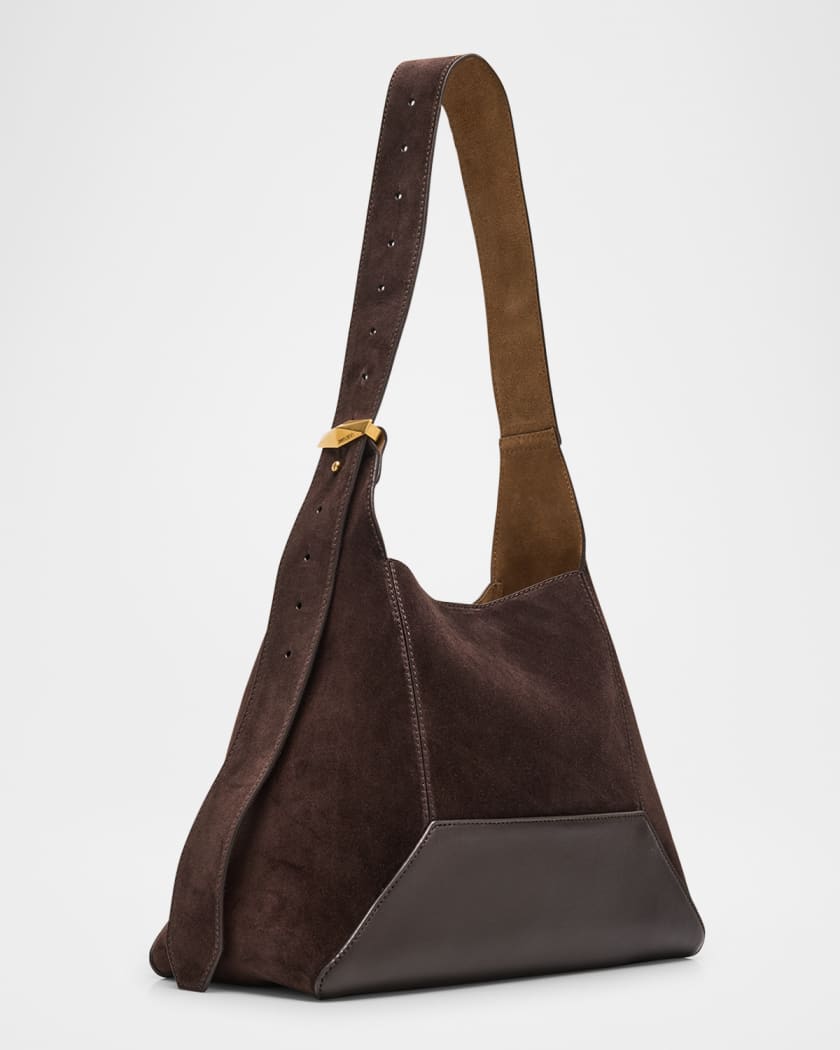 Medium Diamond Suede & Leather Hobo Bag