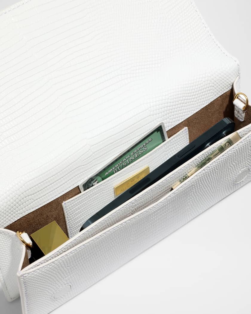 Lizard-Embossed Leather Clutch Bag with Side Handle 