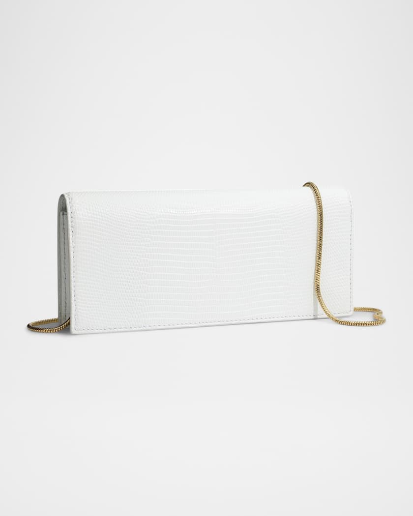 Lizard-Embossed Leather Clutch Bag with Side Handle 