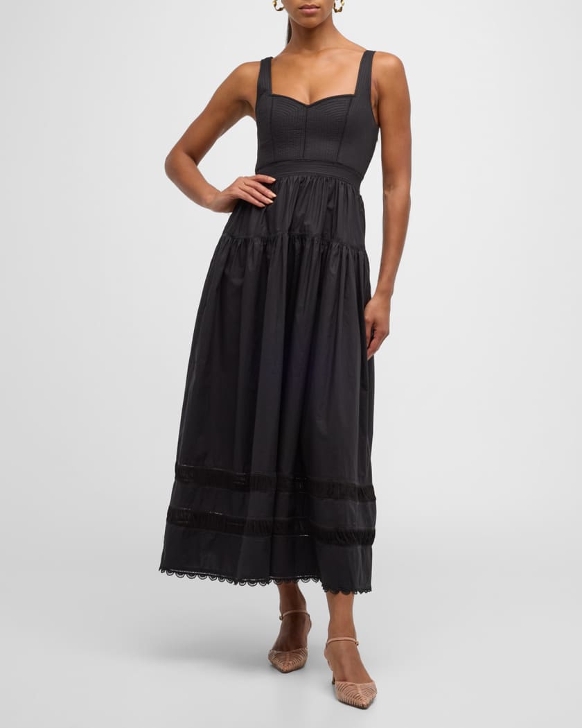 Isadora Ruched Lace-Inset Sweetheart Maxi Dress