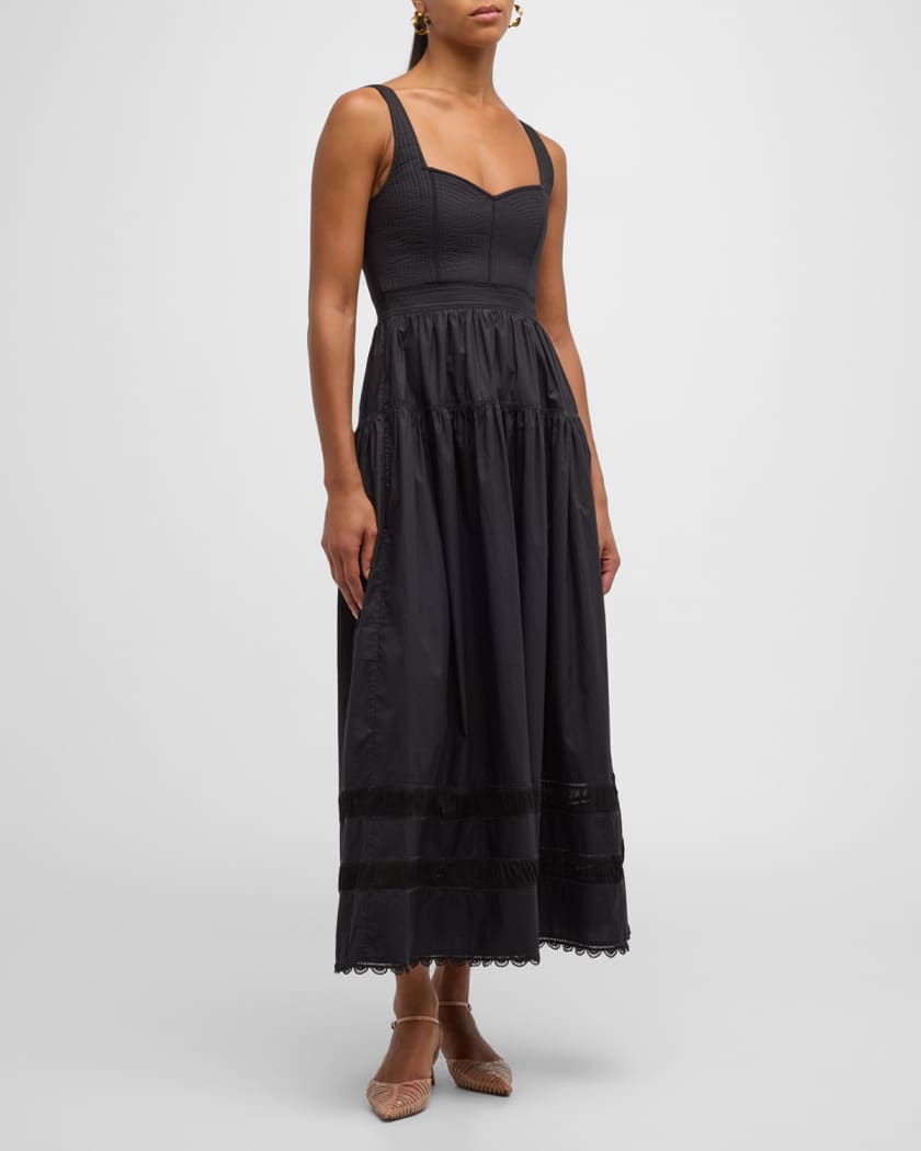 Isadora Ruched Lace-Inset Sweetheart Maxi Dress