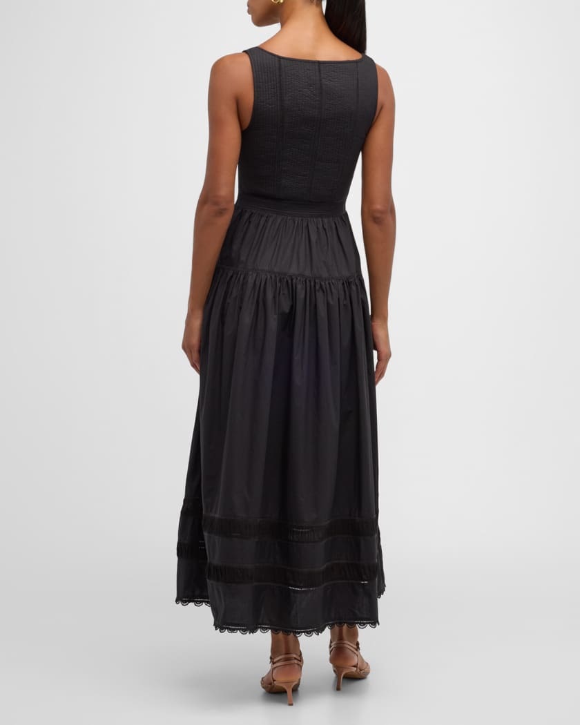Isadora Ruched Lace-Inset Sweetheart Maxi Dress