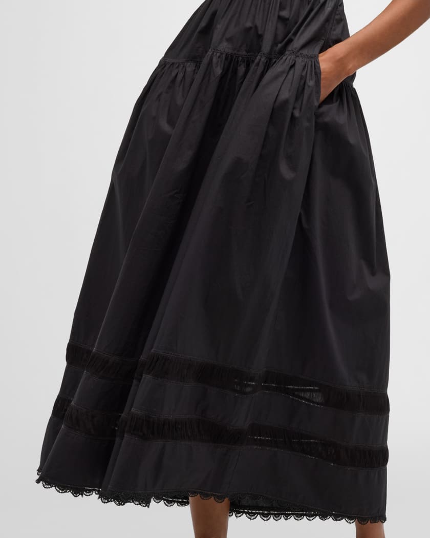 Isadora Ruched Lace-Inset Sweetheart Maxi Dress
