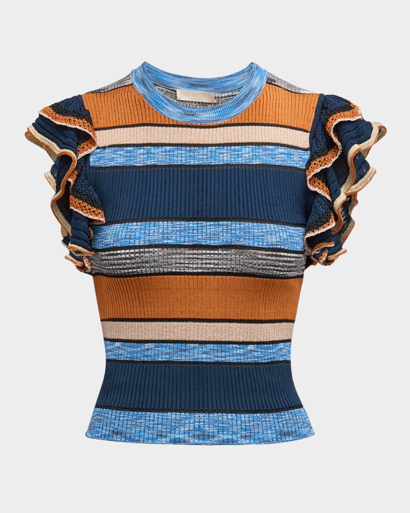 激安大特価！ Ulla Marcus Neiman | Top Knit Rib Ruffle Striped Cecile Johnson トップス