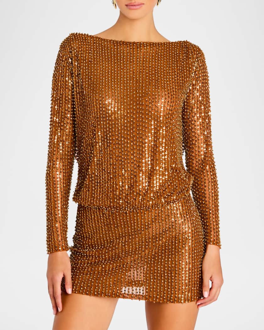 Danae Open-Back Crystal Mini Dress