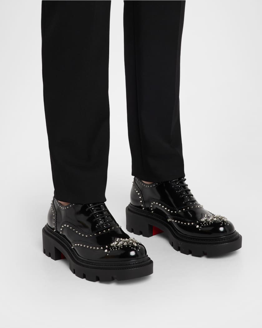 Men's College Strass Embellished Leather Oxfords 