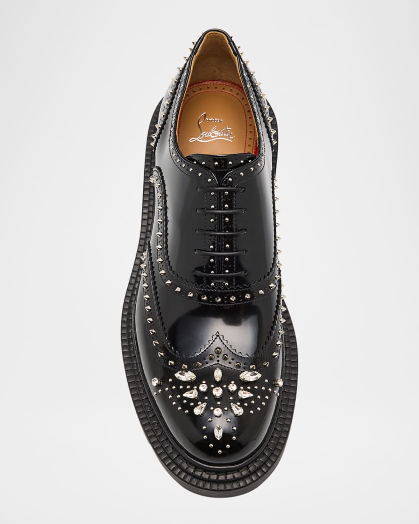 Men's College Strass Embellished Leather Oxfords 