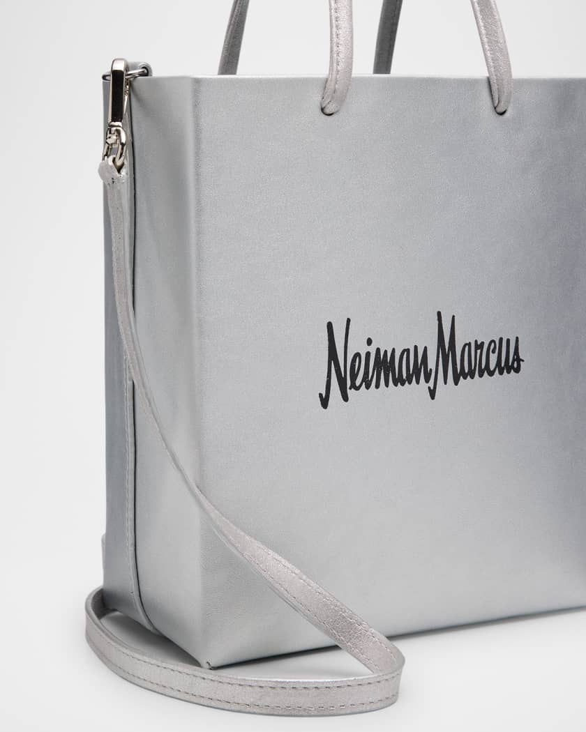 Neiman Marcus Metallic Vegan Leather Tote Crossbody Bag