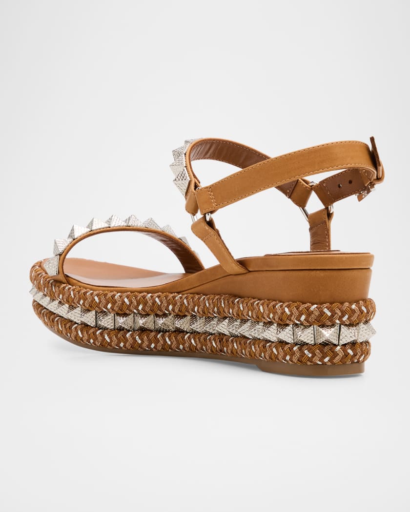 Pyraclou Leather Spike Red Sole Wedge Sandals