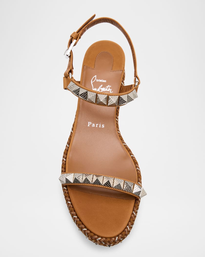 Pyraclou Leather Spike Red Sole Wedge Sandals