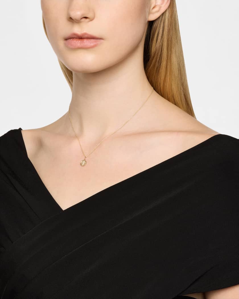 14K Yellow Gold Tiny Gold Cross Coin Charm Necklace with Diamonds