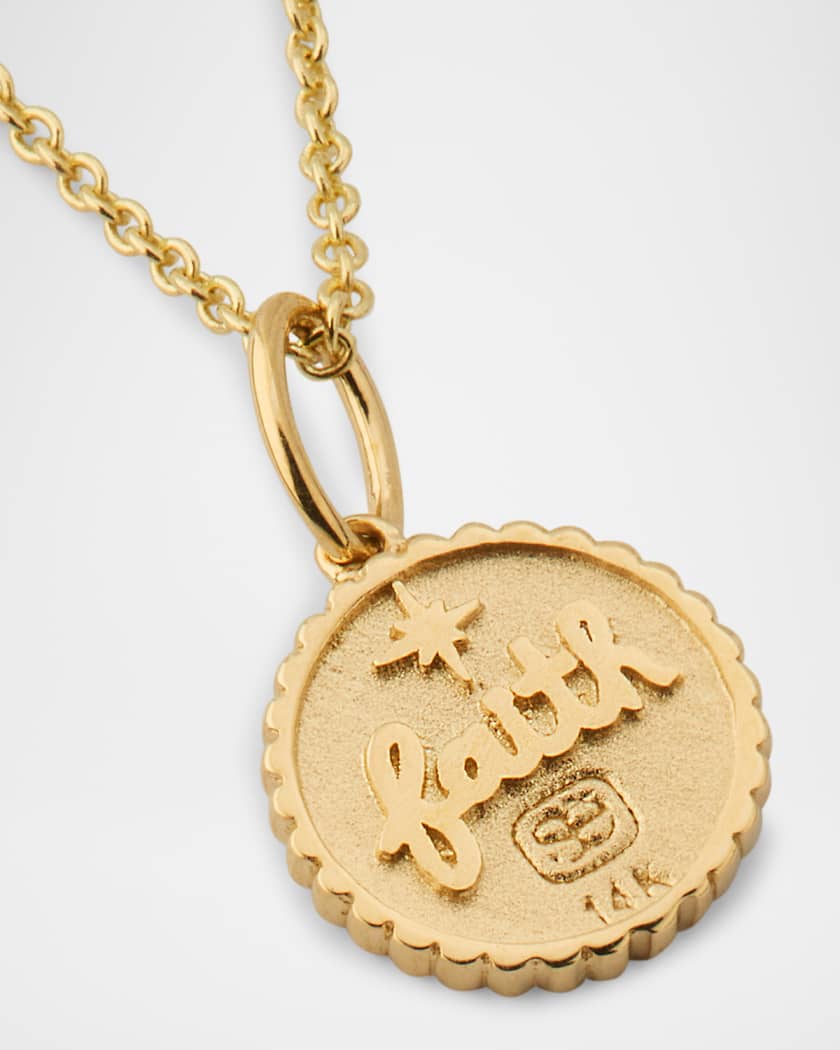 14K Yellow Gold Tiny Gold Cross Coin Charm Necklace with Diamonds