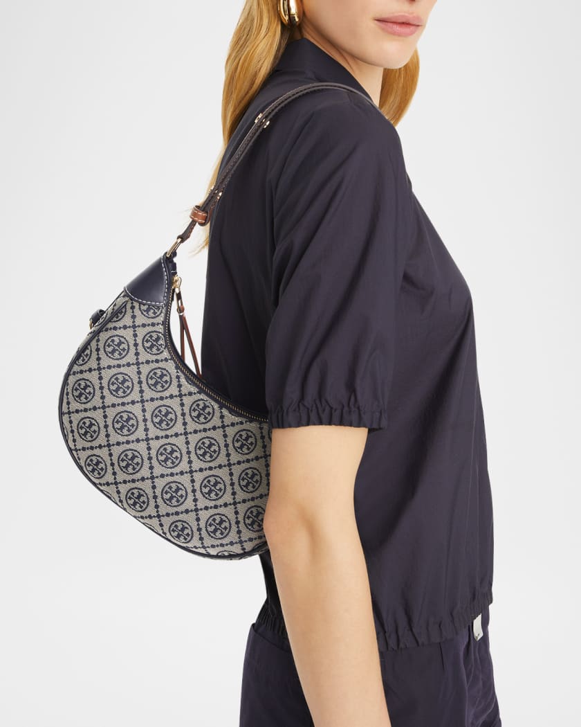 T Monogram Crescent Canvas Shoulder Bag