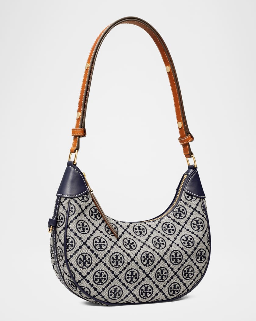 T Monogram Crescent Canvas Shoulder Bag
