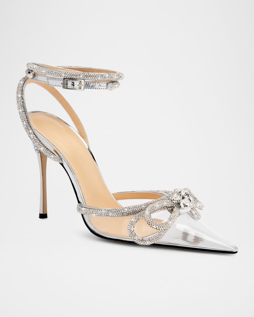 Strass Double Bow Clear Ankle-Strap Pumps