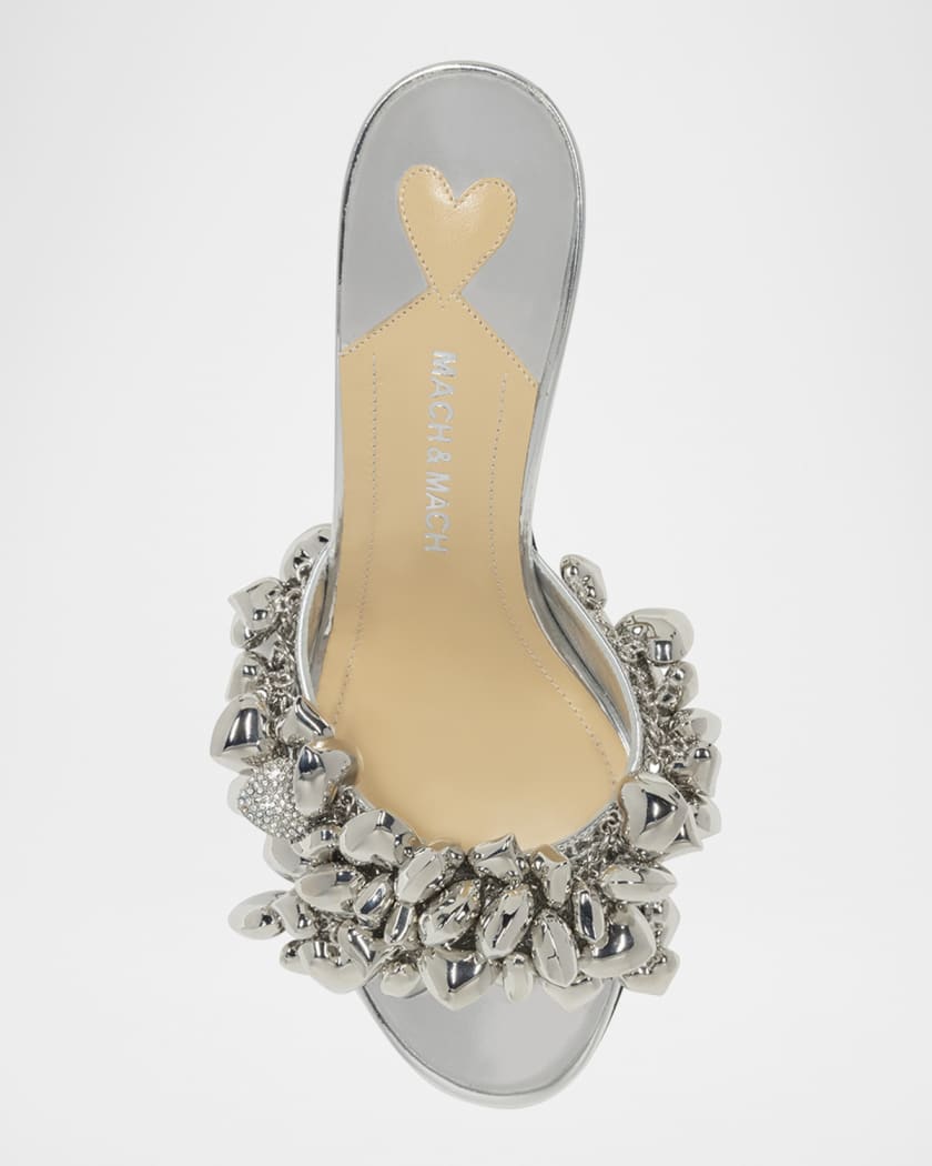 Metallic Heart Charms Mule Sandals