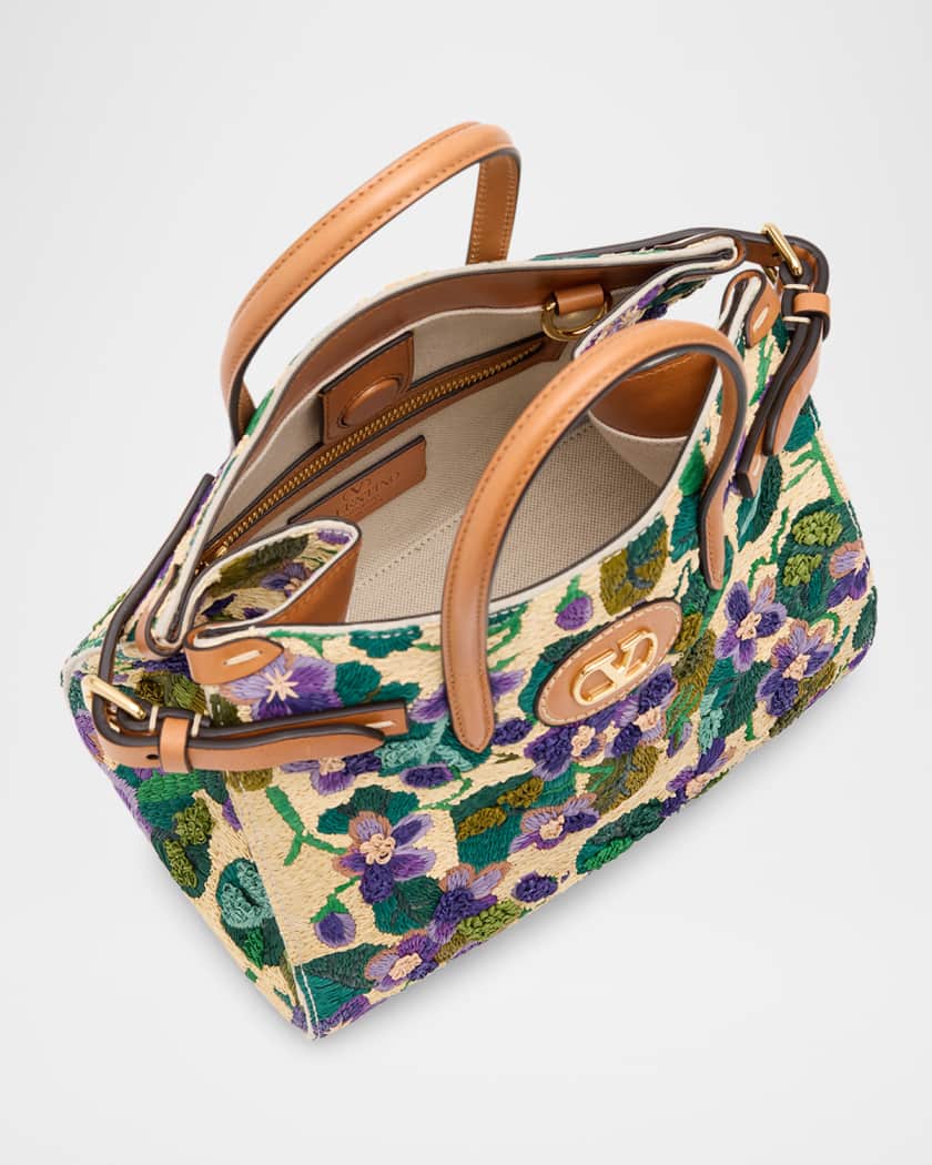 Antibes Small Violet Flower Raffia Tote Bag