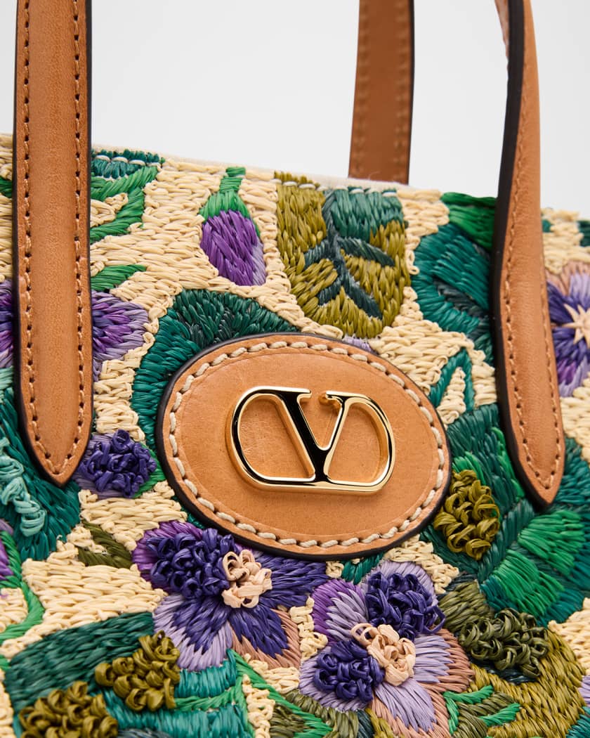 Antibes Small Violet Flower Raffia Tote Bag