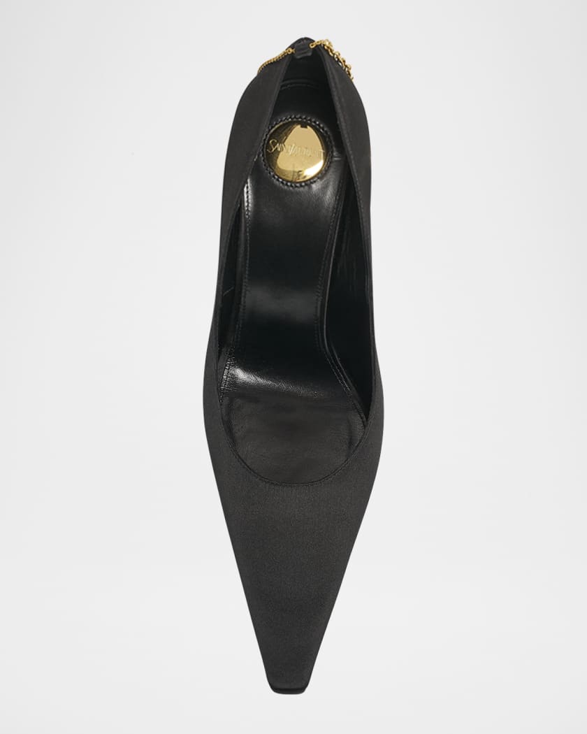 Satin YSL Ankle-Chain Pumps